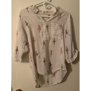 Ballerina Print White Blouse